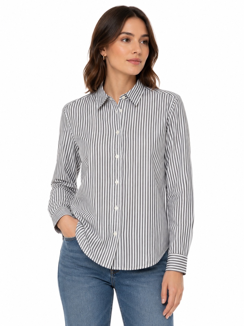 Everlane Striped Boyfriend Shirt Sz 2 Gray White 100% Cotton